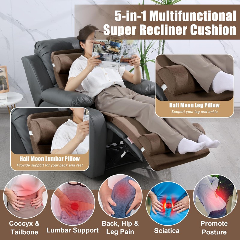 HOMBYS 5-in-1 Recliner Seat Cushion for Elderly+Lumbar Support Pillow +
