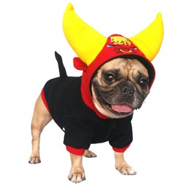 iChoue Buffalo Horn Winter Coats Clothes Hoodies Costumes for French Bulldogs, Pugs, English Bulldogs, Keep Your Dogs Warm and Stylish. Add Fun to Your pet’s Wardrobe - Black Yellow, XLarge