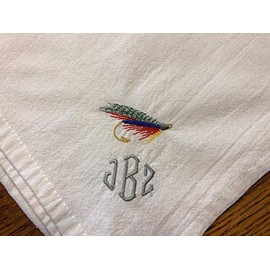 Monogrammed fishing lure napkins, 18" x 18" cotton dinner napkins