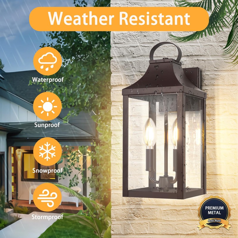 MYHXQ 15" Dusk to Dawn Outdoor Wall Lantern 2-Light, Outside