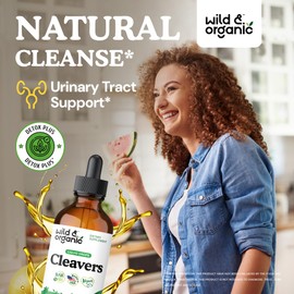 Wild & Organic Cleavers Tincture - Herbal Detox Drops with Cleavers Herb - Galium Aparine Leaf Extract Supplement - Vegan, Sugar & Alcohol-Free - 4 fl oz