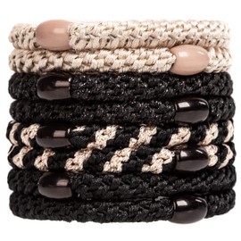AXEN 8 Pieces Elastic Hair Ties for Women and Girls, Cotton Bands Soft Woven Ponytail Holders for Thick Hair and Curly Hair, Black Series