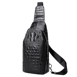 Leather Sling Bag Crossbody Backpack for Men Travel Outdoor Office Work Camping Hunting Hiking Shoulder Chest Pack Casual Daypack 16cm(W) x10cm(D) x32cm(H)(6.29"x3.93"x12.59") #15black