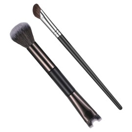 2 Pcs Nose Contour Brushes Set, 1 Pcs 2-In-1 U-Shaped Fluffy Brush with 1Pcs Angled Tilt Brush Soft Makeup Concealer Brushes for Nose Sculpting, Highlighting, Defining, Shadow