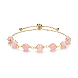 JOVIVI Healing Rose Quartz Beads Bracelet Women Pink Crystals Gemstones Reiki Chakras Stone 14K Gold Plated Bangle Adjustable Girls Jewellery Mothers Day Mum Gifts