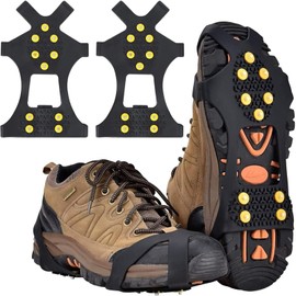 Shoe Spikes, Crampons with 10 Teeth, Non-Slip Shoe Spikes, Shoe Claws for Women, Men and Children, for Hiking, Ice Fishing, Hunting (L)
