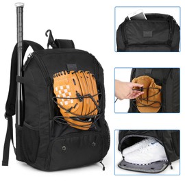 MATEIN Youth Baseball Bag, Softball Bag with Cleats Pocket for Girls, Boys, Adult, Large Baseball Backpack for Men with Fence Hook- Hold 2 Bats, Batting Mitten, Helmet, Caps, Teeball Gear