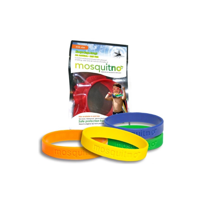 Mosquitno Natural, Citronella, Waterproof, Mosquito Repellent Wristbands, Kids, 5-Pack, Red/Orange/Green/Navy/Yellow