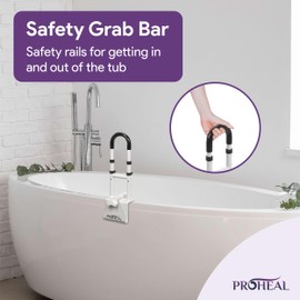 Adjustable Bathtub Grab Bar for Seniors and Fall Risk Patients - Safety Handle Rail for Fall Prevention - Universal Clamp On Bar