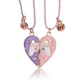 Stylish BFF Necklaces Gamepad Heart Pendant, Friendship Magnetic Necklace for 2, Best Friends Forever Necklaces, Friendship Birthday Gifts for Girls, Friends, Family, Purple/Pink