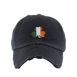 Irish Shamrock Vintage Baseball Cap Embroidered Cotton Adjustable Distressed Dad Hat Brush Black