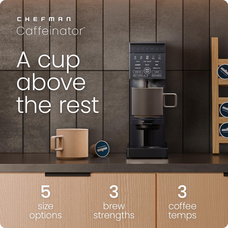 Chefman Caffeinator Single Serve Coffee Maker, K-Cup & Grounds, Programmable