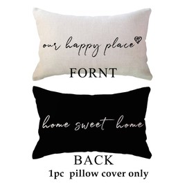 ULOVE LOVE YOURSELF Our Happy Place Reversible Throw Pillow Covers Home Sweet Home Double Sided Cushion Covers Rustic Farmhouse Decor Pillowcases for Sofa/Couch/Porch (Black)