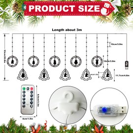 Fairy Lights Curtain Christmas Decoration, Christmas Tree Light Curtain, Fairy Lights Curtain with Christmas Decoration, 300 x 53 cm, 8 Modes, USB, for Christmas, Indoor and Outdoor Use [Energy Class