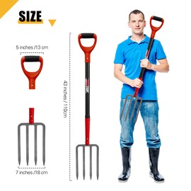 HANTOP 4-Tine Pitch Fork Garden Digging Fork Spading Fork Heavy Duty Pitchfork for Gardening Potato Fork, 43 inches