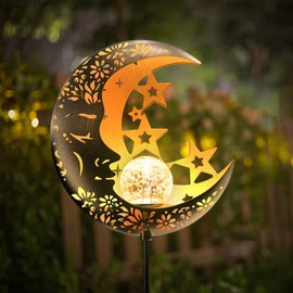 Hapjoy Moon Solar Lights Outdoor Garden Decorative Star Solar Lantern with Warm Light Waterproof Metal Outdoor Decoration for Patio, Pathway or Yard Garden Decor
