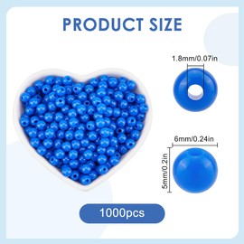SOFPLATE 1000Pcs Smooth Round Blue Bead 6mm Acrylic Opaque Beads Bulk Small Plastic Spacers Loose Ball Findings for Jewellery Making Bracelets Necklaces Earrings Supplies DIY Craft Beginner