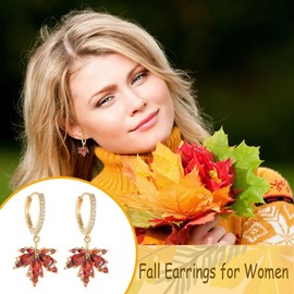 Fall Earrings Crystal Maple Leaf Earrings for Women Rhinestone Leaf Stud Earrings Orange Autumn Earrings Jewelry for Thanksgiving Gifts