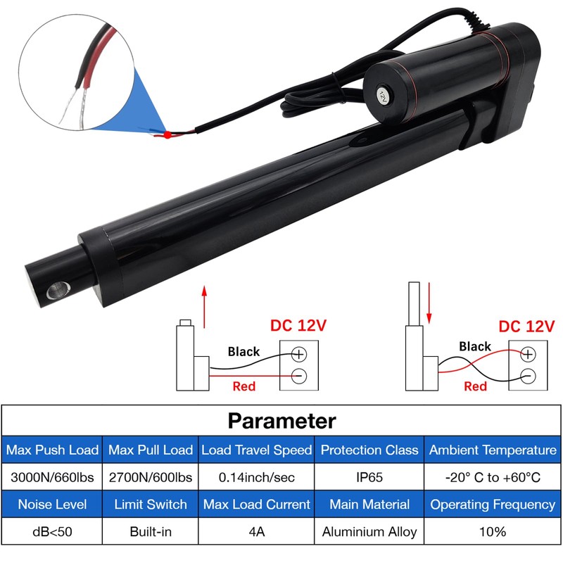 JQDML 34 Inch 34" Long Stroke 660lbs/3000N Speed 5mm/s Heavy