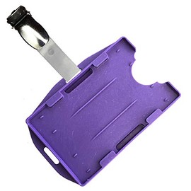 PCL Media ltd Purple Dual Double Sided ID Card Holders & Crocodile Strap ID Badge Clip (Holders are Now Bio Degradable) Work ID Badge Holder
