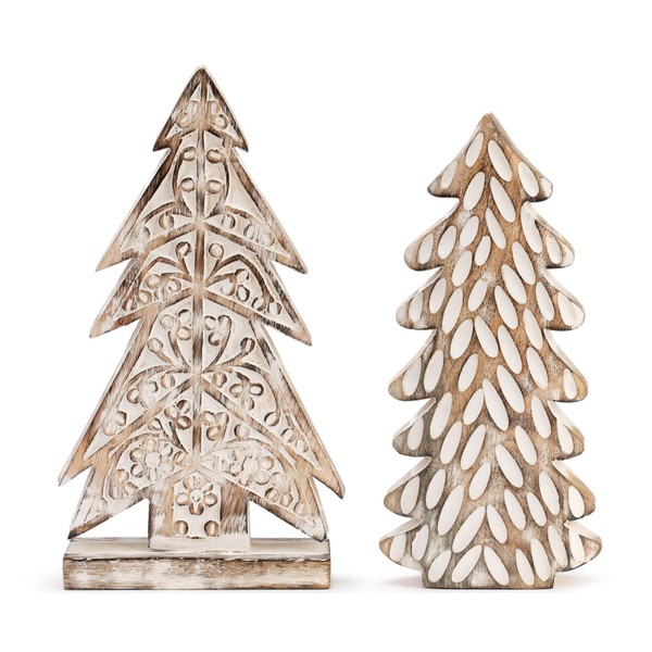 DEMDACO Christmas Tree Whitewashed Mango Wood Christmas Figurine Set of