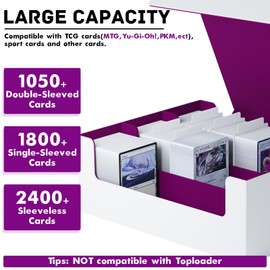 ZLCA Card Storage Box for MTG PTCG, Commander Deck Box Holds 1800+ Cards, Card Storage Case, Card Organizer for TCG Sport Cards(White&Purple)