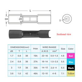 Heat Shrink Butt Connectors Kit,100 Pcs Insulated Waterproof Wire Crimp Terminals,Heat Shrink Tube Electrical Connectors, Cable Connection For Home,Factory,Cars,Ship,Distribution Box(14-12AWG black)