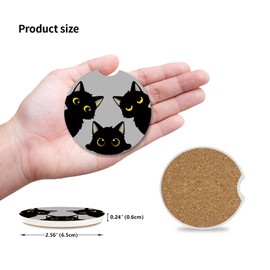 Cute Black Cats Ceramic Cup Holders Car Coasters Set for Women/Men,Drink Cup Car Holder Coasters with A Finger Notch 2.56" Pack of 2.