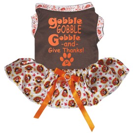 Petitebelle Gobble Gobble Gobble And Give Thanks Puppy Dog Dress (Brown/Turkeys, X-Small)
