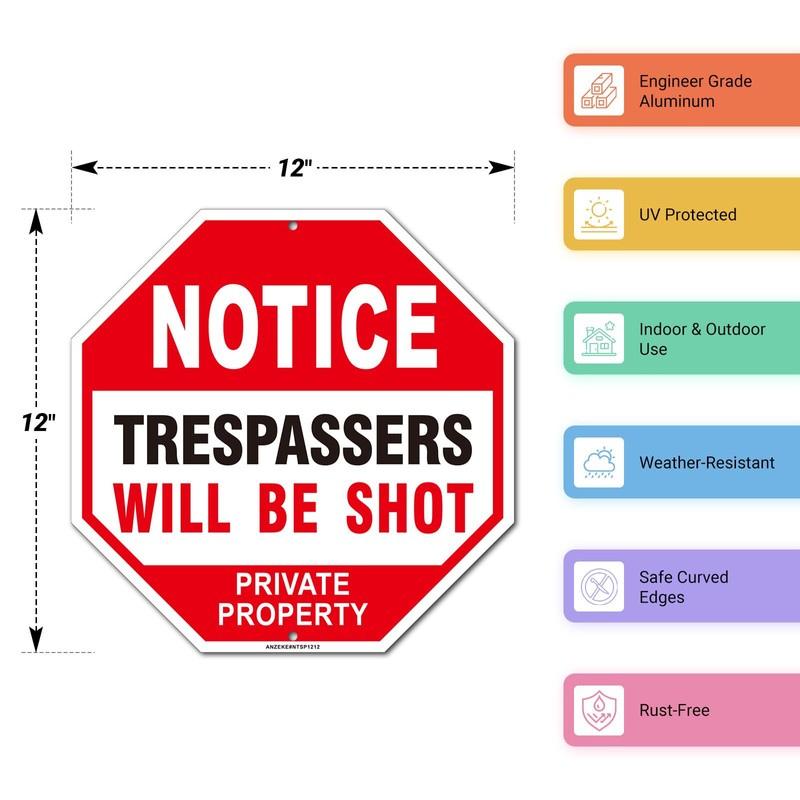 Notice Trespassers Will be Shot Sign, No Trespassing Violators Will