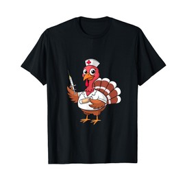 Nurse Turkey Thanksgiving Scrub Top for Nurses Autumn Women T-Shirt, black