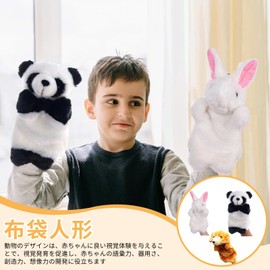 yowodana Hand Puppet Plush 3 Pieces Puppet Doll Hand Dance Animal Puppet Show Ventriloquist Finger Puppet Doll Mouth Moving Parent Child Educational Toy Story Kids Props Dog Panda White Rabbit