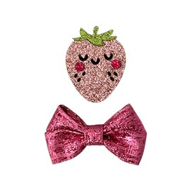 Hot Pink Hair Bow Clips for Baby Girls - 2Pcs Glitter Pink Strawberry Hair Clip Pink Ribbon Sequin Bow Alligator Clips Bowknot Hair Barrettes Hair Pink Accessory for Toddler Teens Kids Gifts