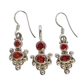 Ravishing Impressions Schmuck-Sets mit Granatrotem Stein für Frauen, Hochzeit, Brautanhänger und Ohrringe für Braut, Brautjungfer, Valentinstag, 6x4mm, 4mm, 5x3mm, 3mm, Edelstein Sterling-Silber,