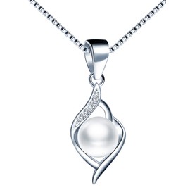 MicLee Women's Necklace Pendant 925 Sterling Silver Inlaid Zirconia Twist Flash Shape Pendant with Beads 45 cm Chain Length, Cubic Zirconia Pearl Silver Zirconia Pearl, Cubic Zirconia