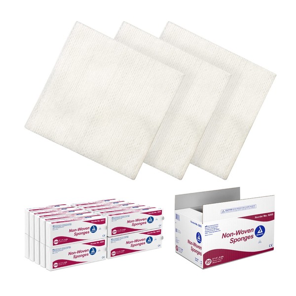 Dynarex Non-Woven Sponges, Non-Sterile, Gauze Sponges, Highly-Absorbent, 3"x 3", 4 Ply, 1 Case of 4000 (20 Boxes of 200)