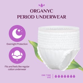 Organyc - Certified Organic Cotton Disposable Period Underwear for Sensitive Skin, Super Absorbent for Women, All-Day or Overnight, S/M, 4 Count