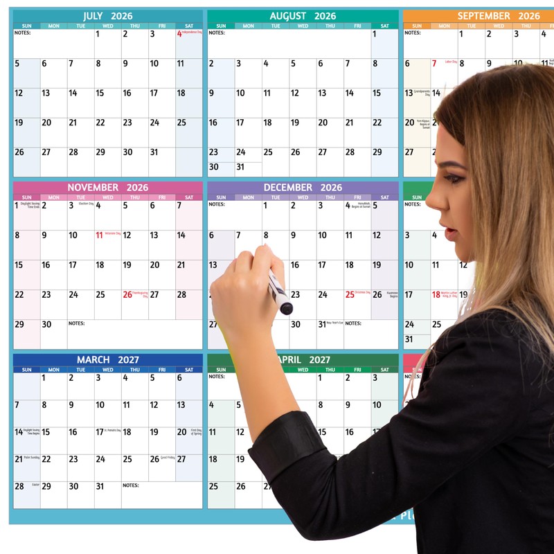 Yearly Wall Calendar 2026-2027 - Large Yearly Calendar, Jul 2026