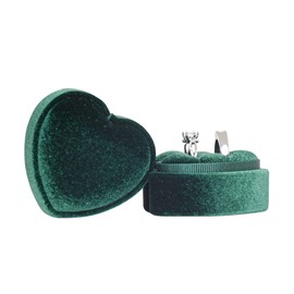 U·helper Velvet Ring Box 2 Slots - Heart Shape Ring Gift Box Gorgeous Ring Display Holder Vintage Double Ring Case with Detachable Lid for Proposal, Engagement, Wedding, Ceremony(Green)