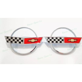 AUTO Chrome Red Front Nose Hood Rear Gas Lid Cross Flags Emblem 1984-1996 C4 Corvette