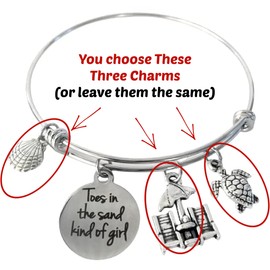 Custom Beach Charm Bracelet -Toes in the Sand Kind of Girl Bangle for Beach Lovers - You Choose Accent Charms