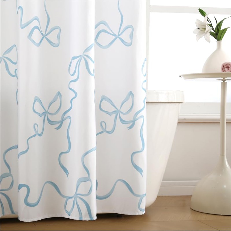 Luxape Bow Shower Curtain, Coquette Handcrafted Bow Tie Bath Curtain
