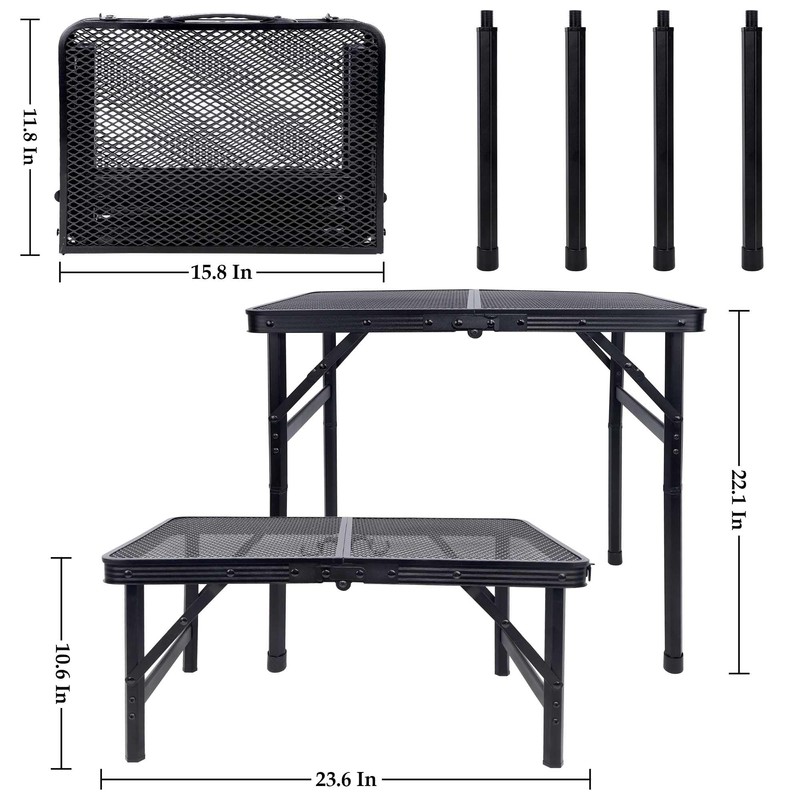 FORUP Small Folding Table, Camping Table with Mesh Desktop, Portable