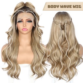 BABEHERS Blonde Lace Front Wig 13x4 Pre Plucked Synthetic Lace Front Wig Highlight Body Wave Lace Frontal Wigs for Women Heat Resistant Hair 22 Inch Ready to Wear Wavy Wigs