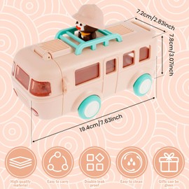 Bus Water Bottle for Kids, Cartoon Sport Water Drink Bottle with Straw & Shoulder Strap, BPA Free Leakproof Cute Drinking Cup with Detachable Flip Lid for Kids Sports, School, Picnic, Travel(pink)