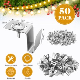 Tandefio 50 Count Christmas Metal Gutter Hooks for Outdoor Light Exterior Light Clips, Screws Included, Compatible with Most Gutter Guards, Adjustable Fixing Position, Gutter Light Clip for Kitchen