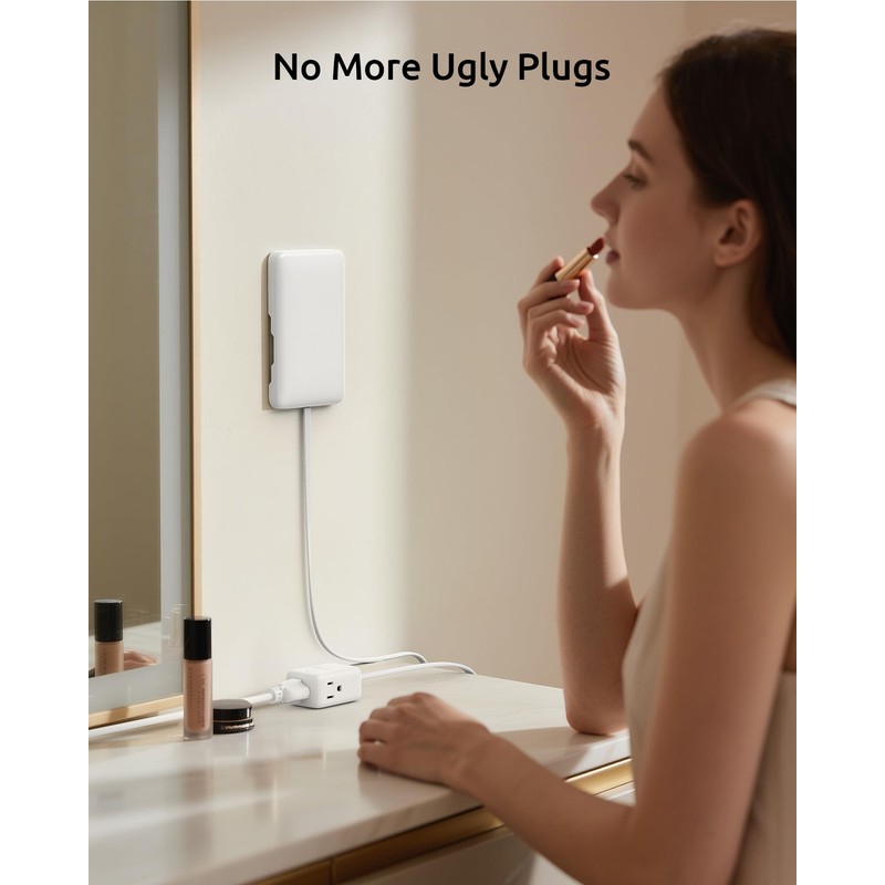 NUTICT Flat Extension Cord with 3 Outlets, 3FT Short Extension