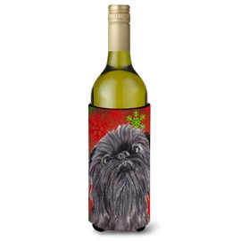 Caroline's Treasures SC9587LITERK Brussels Griffon Red Snowflakes Holiday Wine Bottle Hugger Bottle Cooler Sleeve Hugger Machine Washable Collapsible Insulator Beverage Insulated Holder