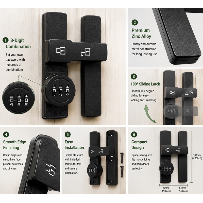 Keyless Sliding Barn Door Lock with 3-Digit Combination – Heavy