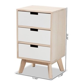 Baxton Studio Halian Mid-Century Modern Two-Tone White and Light Brown Finished Wood 3-Drawer Nightstand